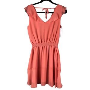 Cupcakes & Cashmere REVOLVE Pink Chiffon Tie Back Iniko V-Neck Ruffle Mini Dress
